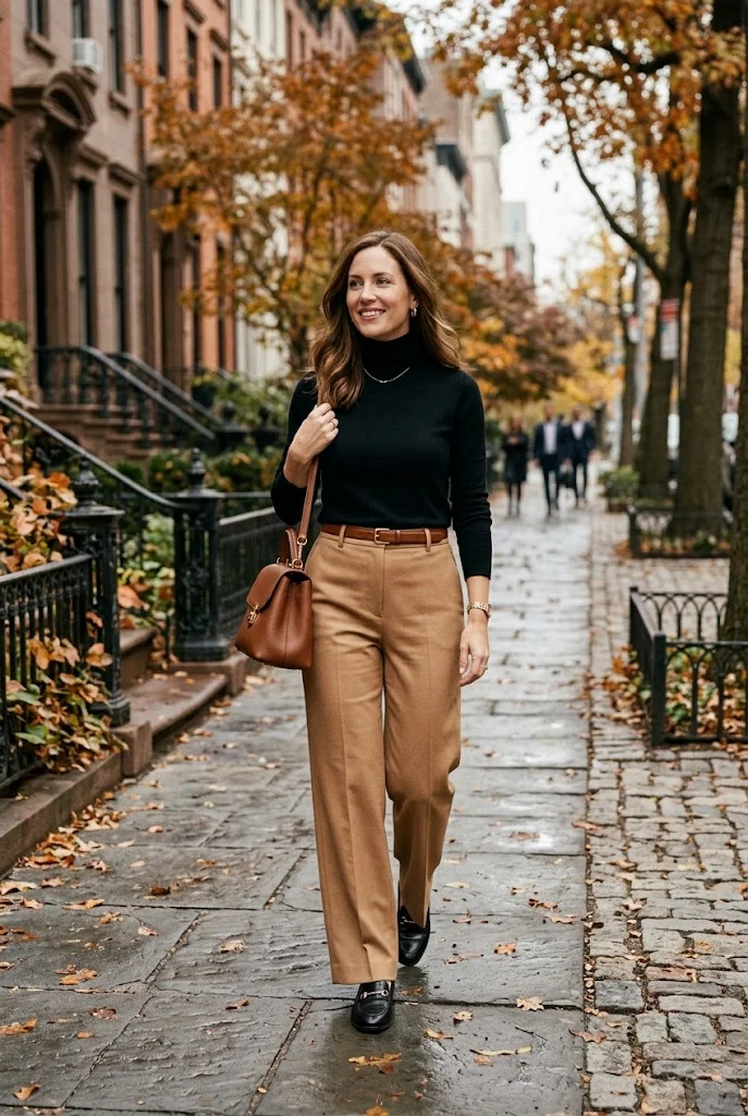 7. Black Turtleneck With Wide-Leg Trousers