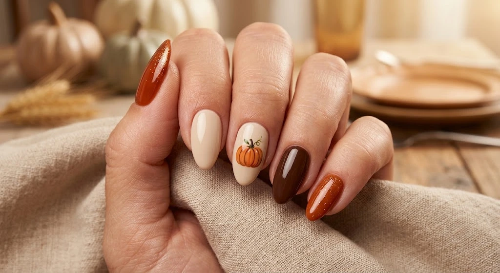Glitter Pumpkin Nails