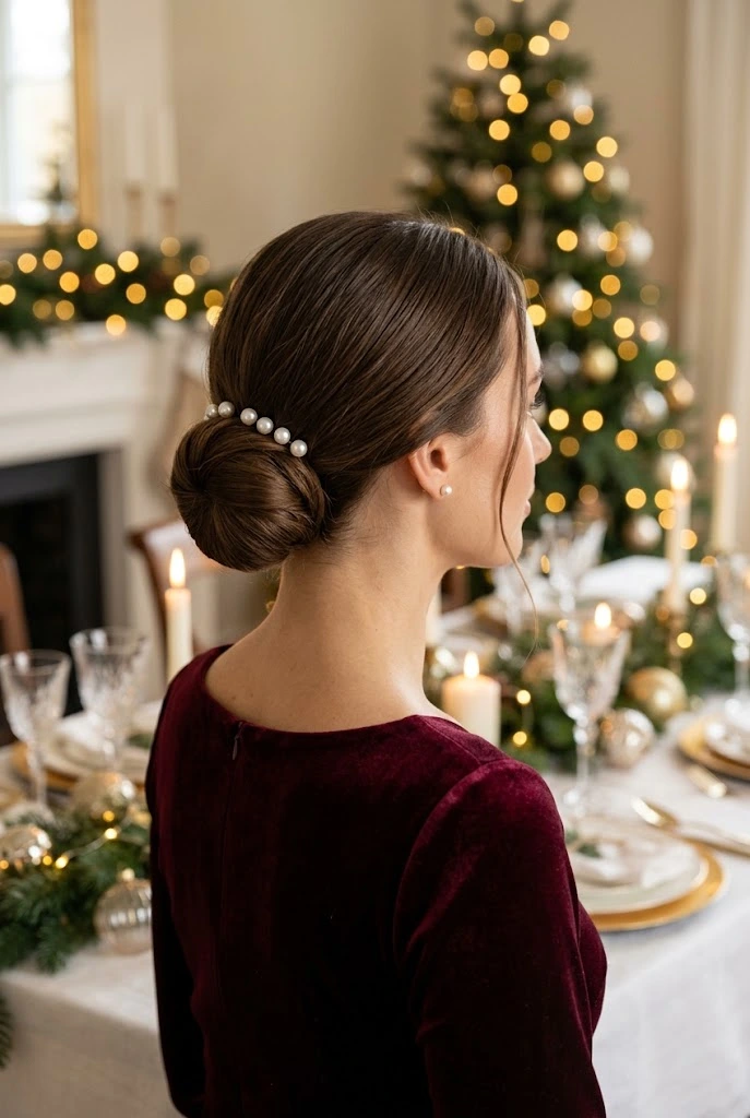 Low Chignon With Pearl Details