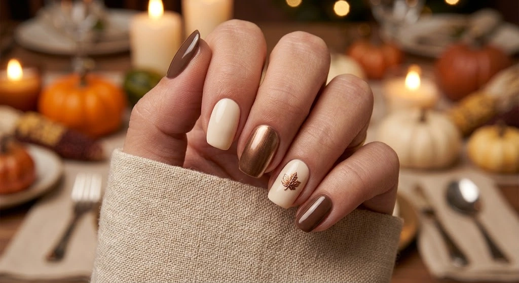 Metallic Bronze Thanksgiving Nails