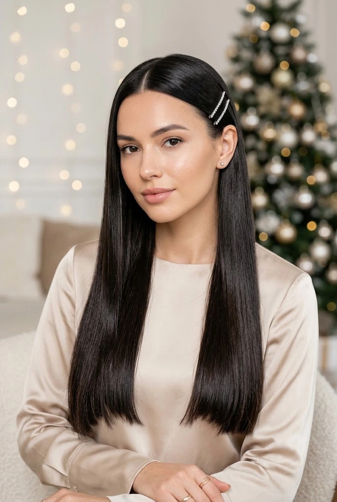 Sleek Straight Hair With Sparkling Clips