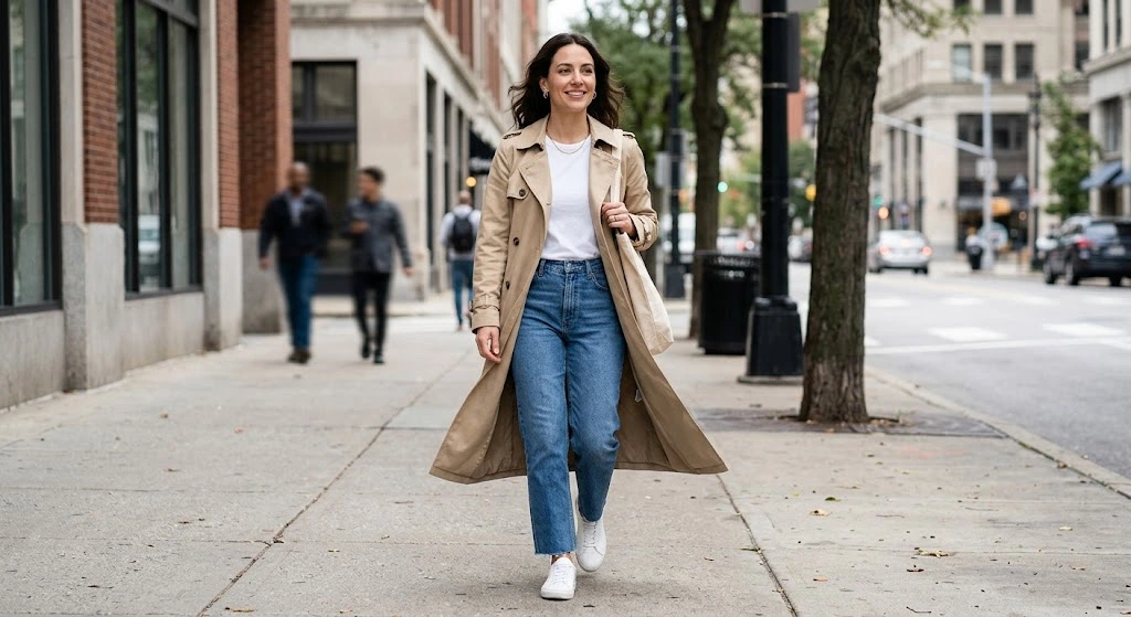Trench Coat With Sneakers