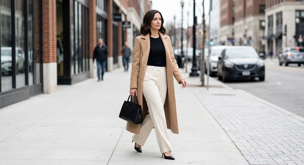 Trench Coat With Wide-Leg Trousers