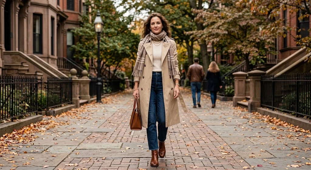 Trench Coat With a Scarf