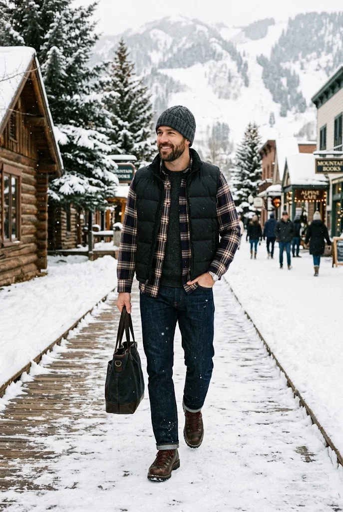 15. Flannel Shirt With Puffer Vest & Boots