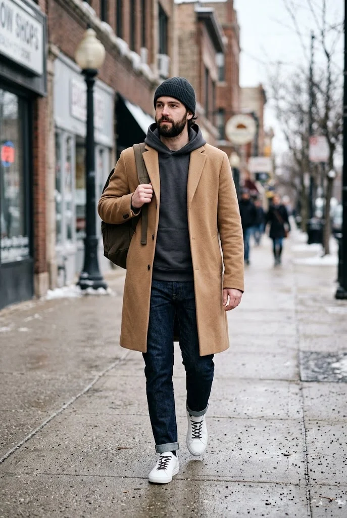 17. Charcoal Hoodie With Long Wool Coat