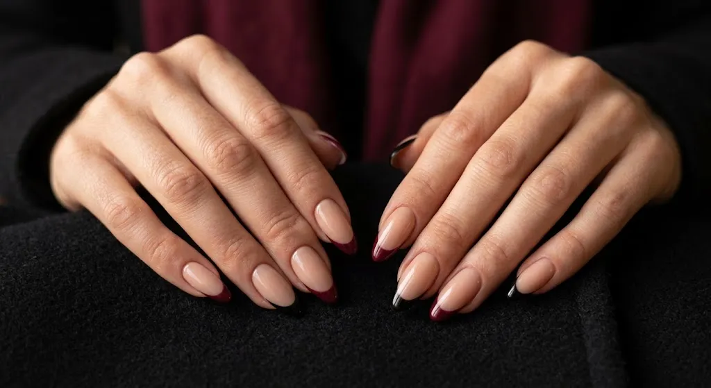 Black and Burgundy French Manicure