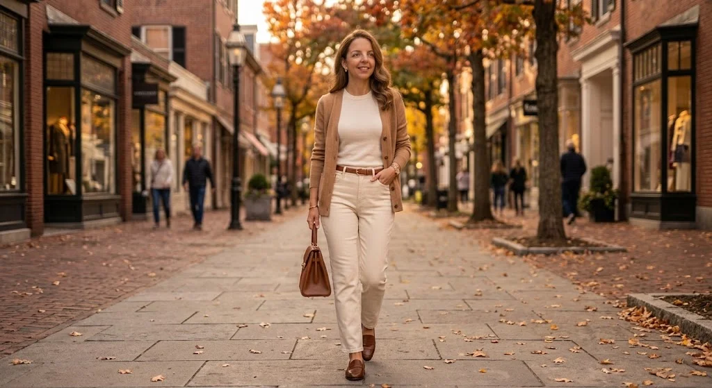Camel Cardigan With White Jeans