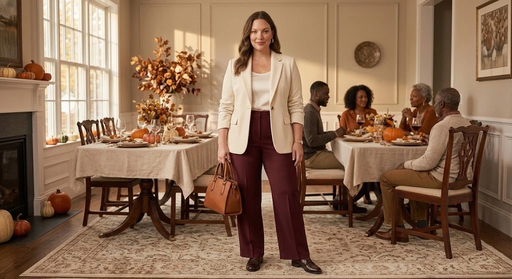 Cream Blazer With Burgundy Trousers