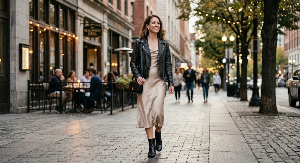 Leather Jacket With a Slip Dress