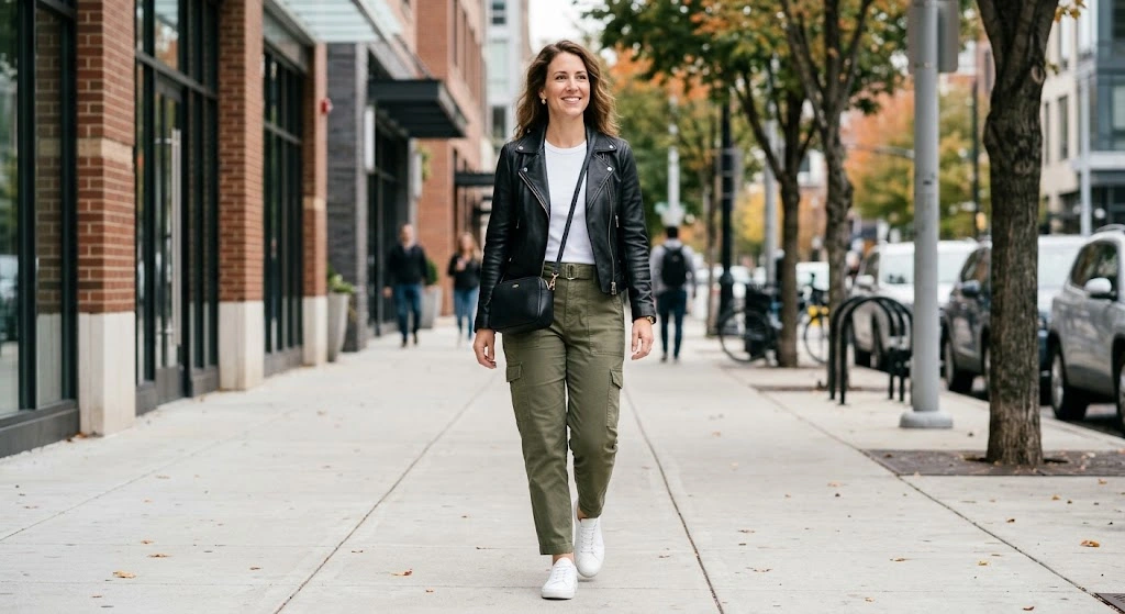 Leather Jacket With a Sweater and Jeans